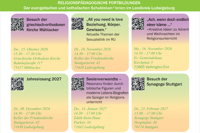 Herzliche Einladung zu unseren Fortbildungen im 1. Halbjahr 26/27